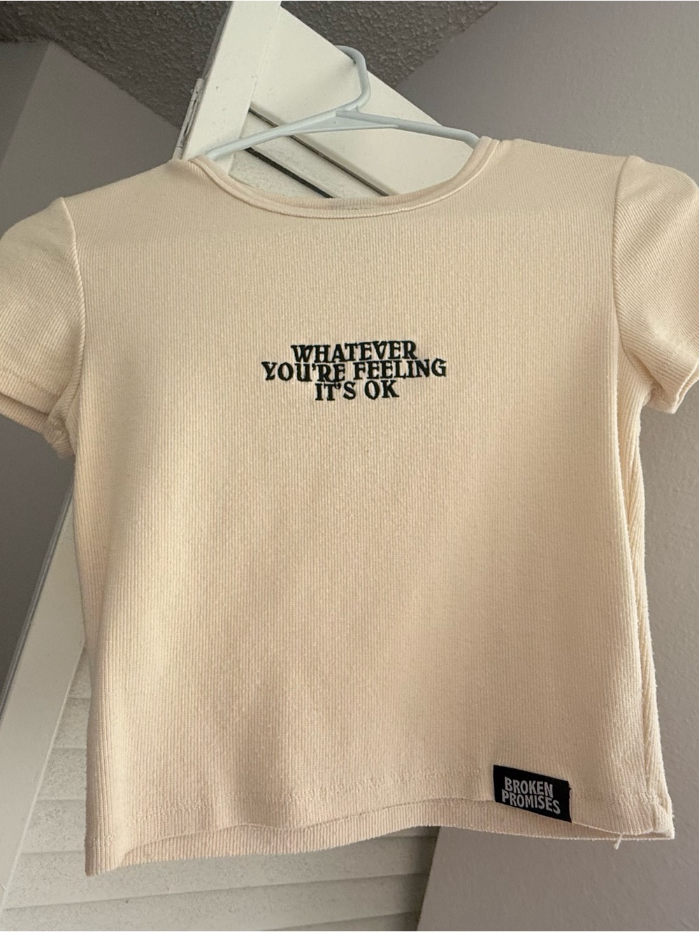 Cream Cropped Ribbed Tee - "Whatever You're Feeling"